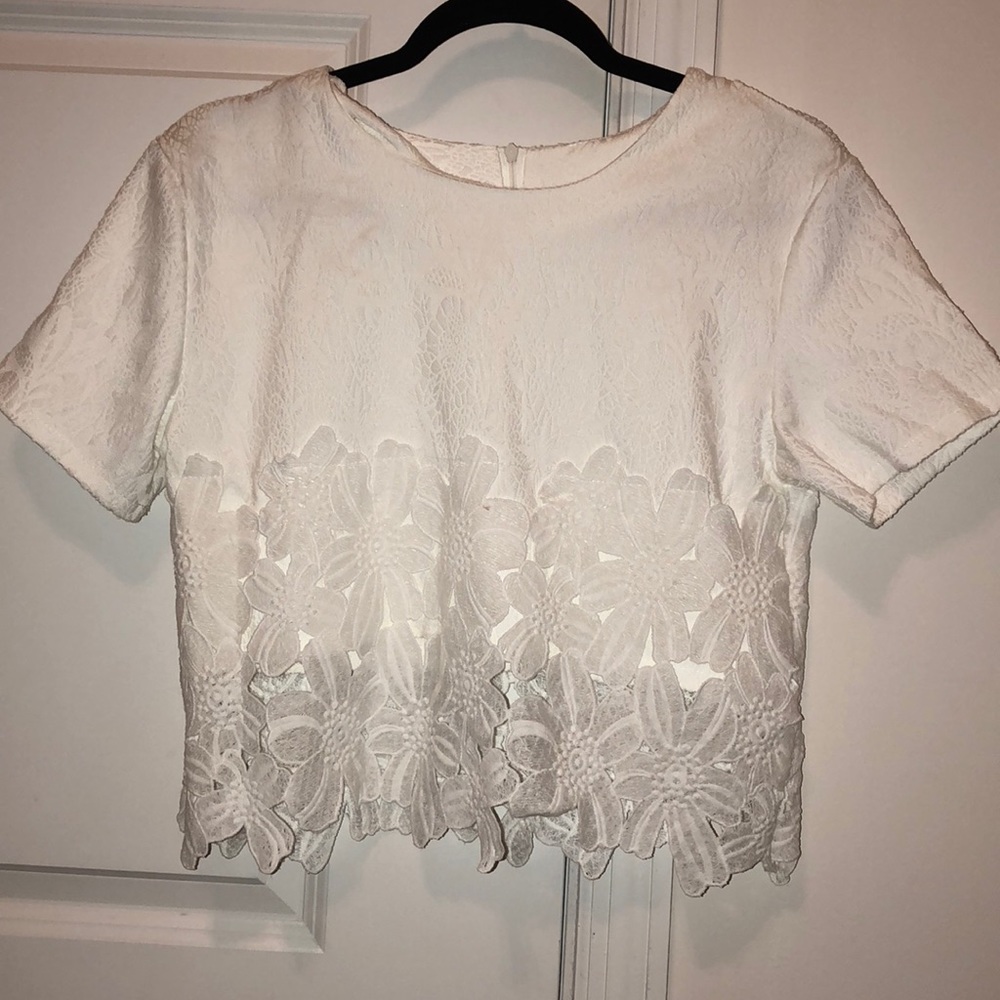 White lace detail formal top